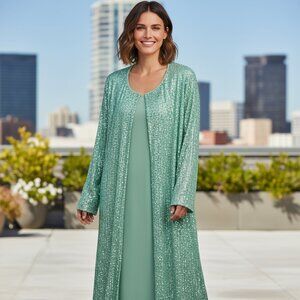 411 WOMEN'S XL MINT GREEN SHIMMERING DUSTER
